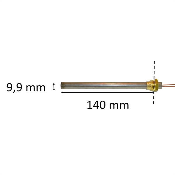 Zündkerze / Glühzünder mit Gewinde für Pelletofen: 9,9 mm x 140 mm x 300 Watt 3/8" Gewinde